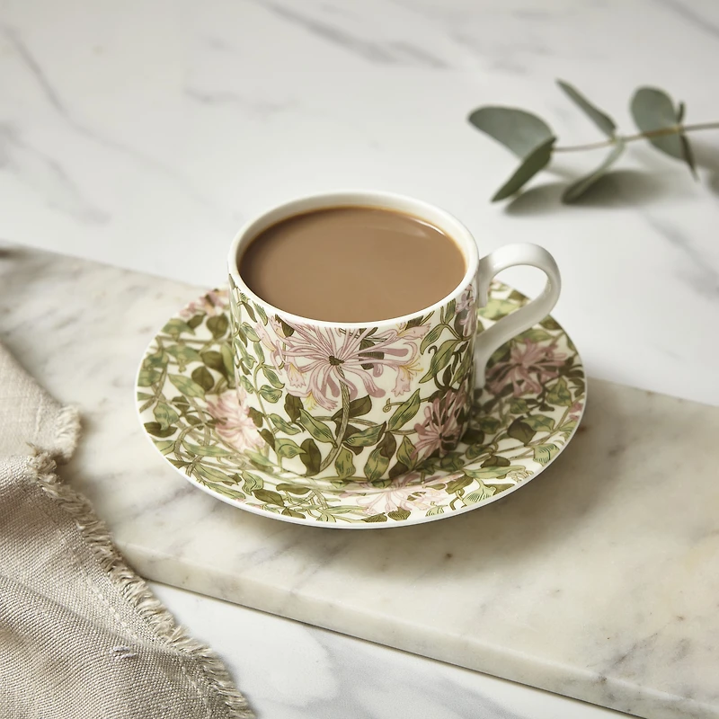 Morris & Co. Cup & Saucer, 10oz - Honesuckle