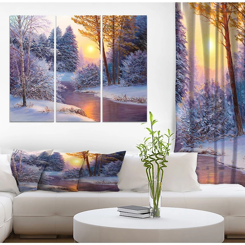 Winter Forest in River Canvas Wall Art - 3 Panels