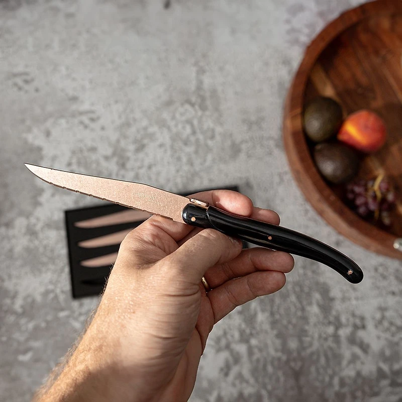 Set of 4 Copper on Black Laguiole Du Monde Designer Steak Knives