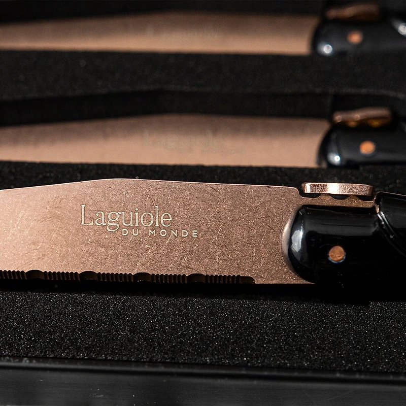 Set of 4 Copper on Black Laguiole Du Monde Designer Steak Knives