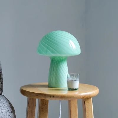 Glass Mushroom Table Lamp - Jade Stripes