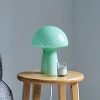 Glass Mushroom Table Lamp - Jade Stripes