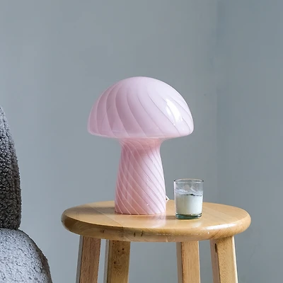 Glass Mushroom Table Lamp - Bubblegum Stripes