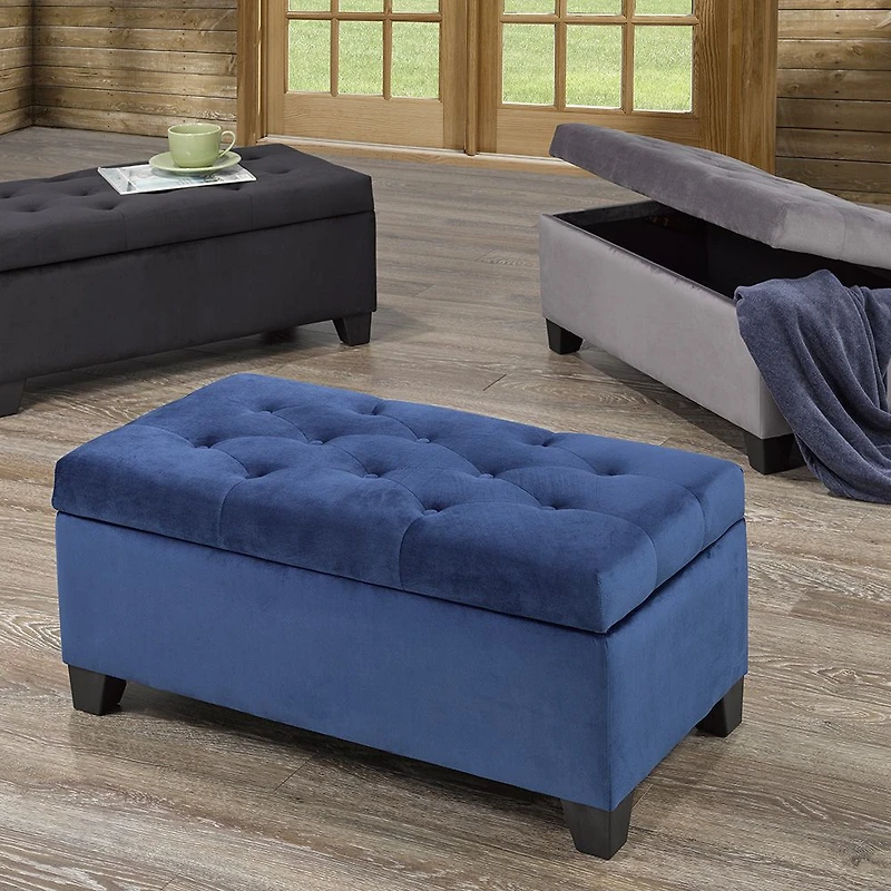 Grand pouf de rangement capitonné - bleu marine