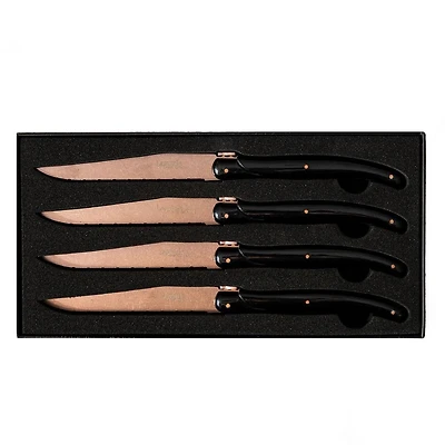 Set of 4 Copper on Black Laguiole Du Monde Designer Steak Knives