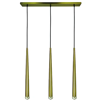 Linear Satin Brass Pendant Light with 3 LED Pendulums