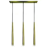 Linear Satin Brass Pendant Light with 3 LED Pendulums