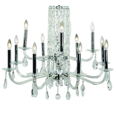 Lustre de style chandelier à 12 lumières en forme de bougies en cristal
