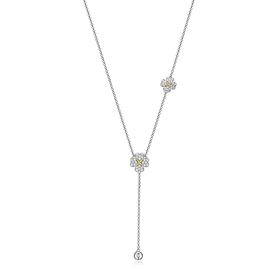 Reign Sterling Silver & Cubic Zirconia Two-Tone Clover Drop Necklace