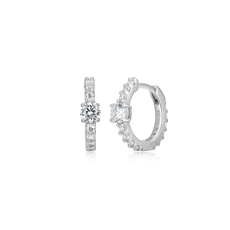 Reign Sterling Silver & Cubic Zirconia Hoop Earrings with Round Centre Stone