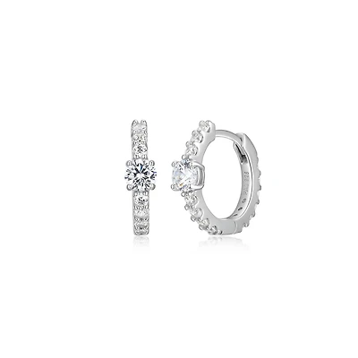 Reign Sterling Silver & Cubic Zirconia Hoop Earrings with Round Centre Stone