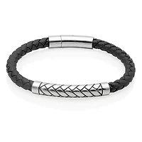 STEELX Stainless Steel Black Braided leather Bracelet 8.5"