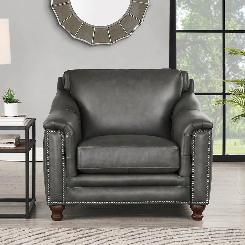 Belfast Leather Chair - Antiqued Ash Grey