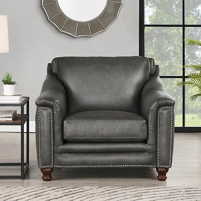 Belfast Leather Chair - Antiqued Ash Grey