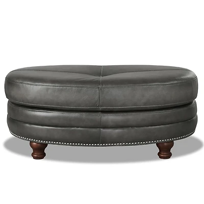 Pouf en cuir Belfast - gris frêne antique