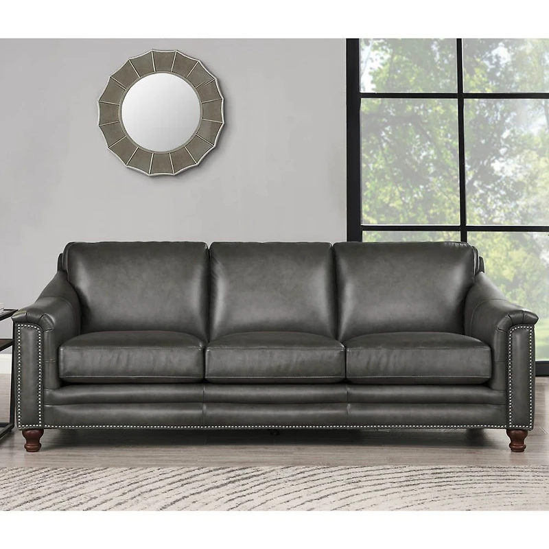 Belfast Leather Sofa - Antiqued Ash Grey