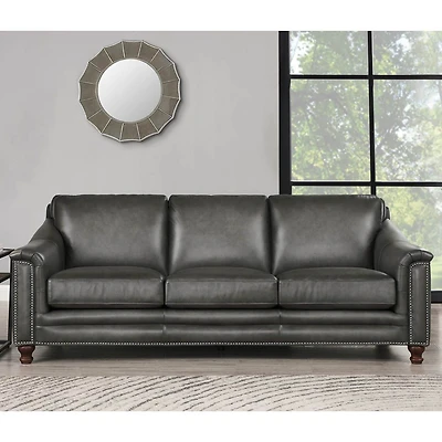 Belfast Leather Sofa - Antiqued Ash Grey