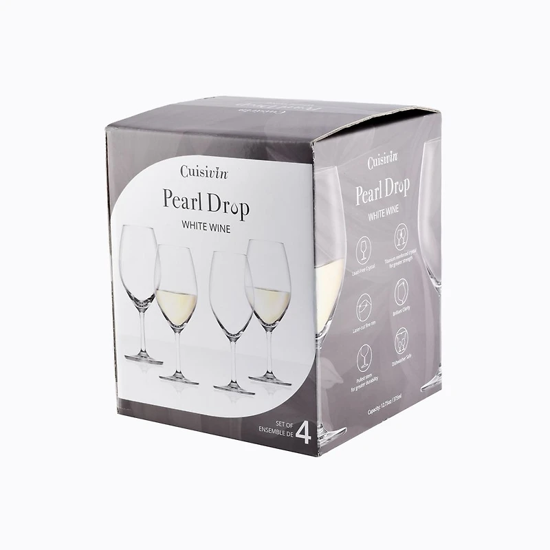 Pearl Drop White Wine Glasses, Set of 8 - 12.75oz