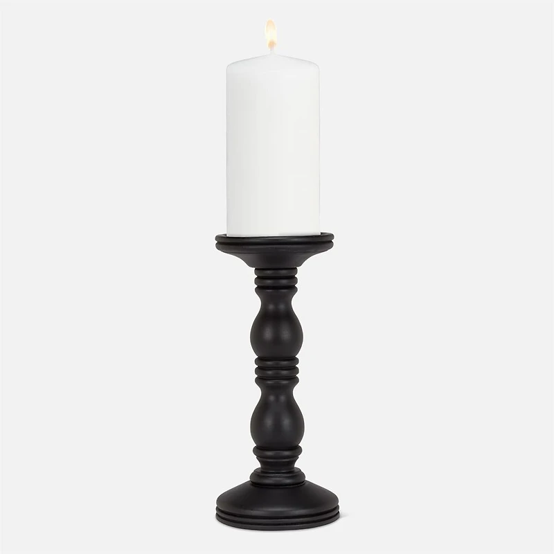 Turned Pillar Candle Holder - Black 10.5