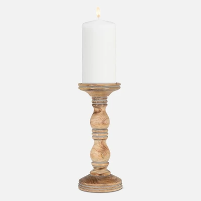 Turned Pillar Candle Holder  - Wood 10.5