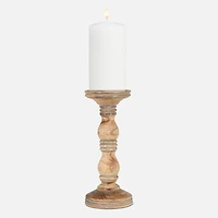 Turned Pillar Candle Holder  - Wood 10.5