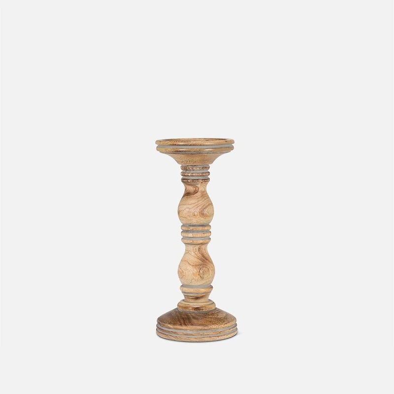 Turned Pillar Candle Holder  - Wood 10.5