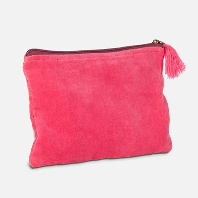 Pochette en velours rayé avec pompon, moyenne - Rose
