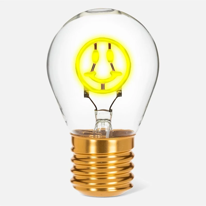 Neon LED LIghtbulb Smiley Face - Yellow