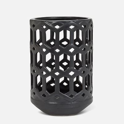 Large Openwork Lantern, Matte Black - 9 inches