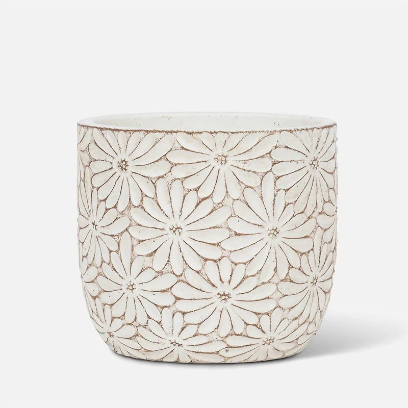 White Daisy Round Planter - 4.5
