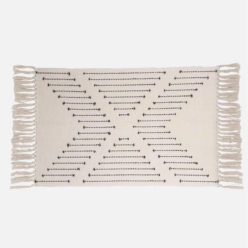 Accent Rug, Irregular Design Stripe with Fringe - Natural / Grey