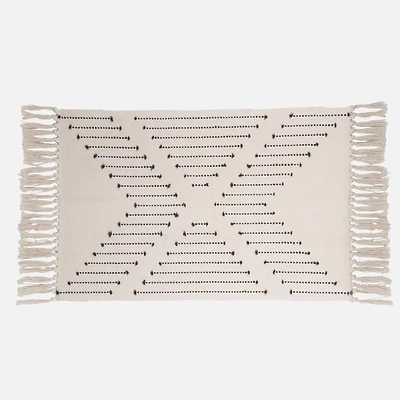 Accent Rug, Irregular Design Stripe with Fringe - Natural / Grey