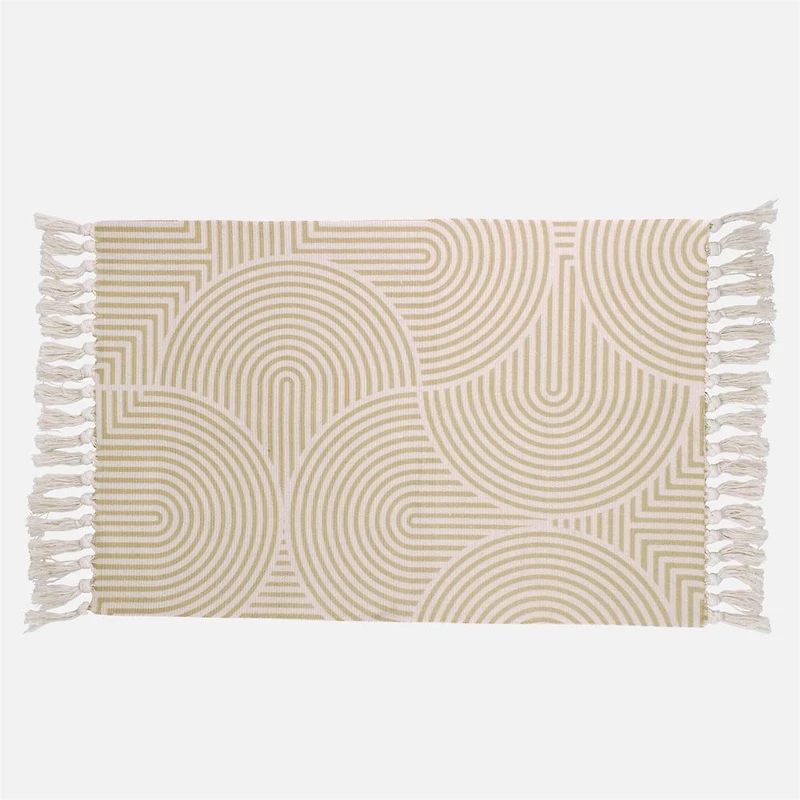 Accent Rug, Swirl Design with Fringe - Natural / Yellow