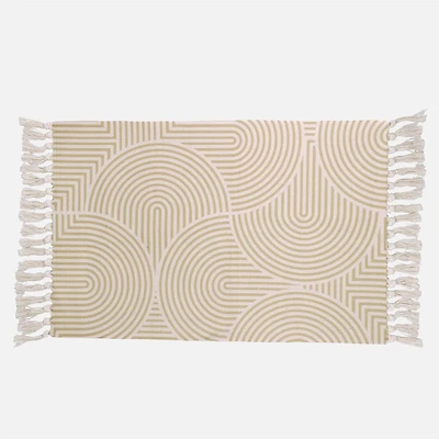 Accent Rug, Swirl Design with Fringe - Natural / Yellow