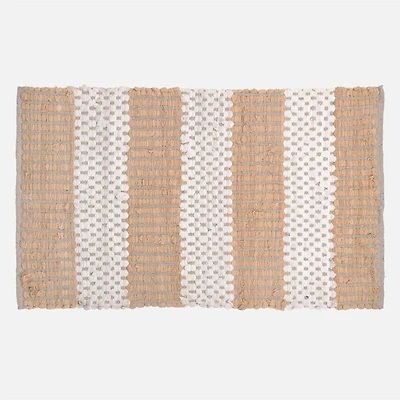 Tapis, tissé à motif rayé - Jaune / Blanc