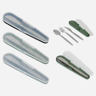 Set de couvert inox avec étui - 3 couleurs assorties