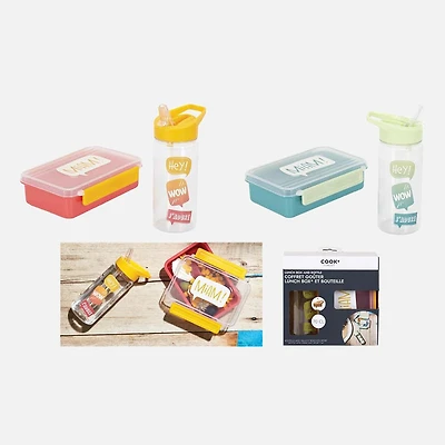 Coffret boite à lunch + bouteille « Miam » - assortis