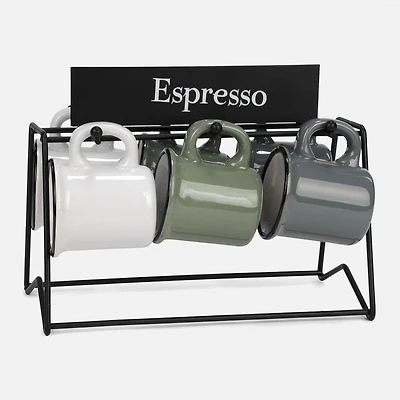 Espresso Cups and Holder, Set of 6 - Assorted Colors