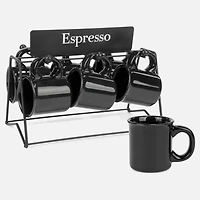 Espresso Cups and Holder, Set of 6 - Black Matte