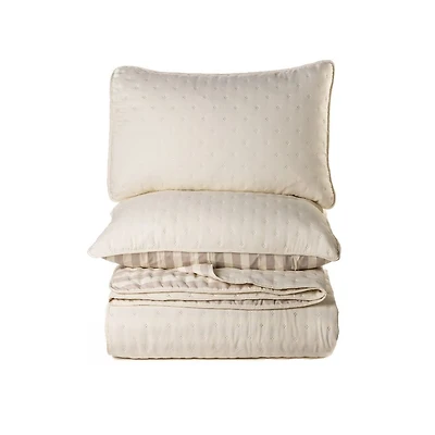 Ensemble courtepointe unie naturel Ann