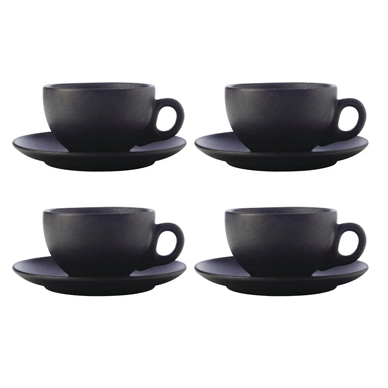 Ensemble de 4 tasses et soucoupes « Caviar » par Maxwell & Williams (250 ml)