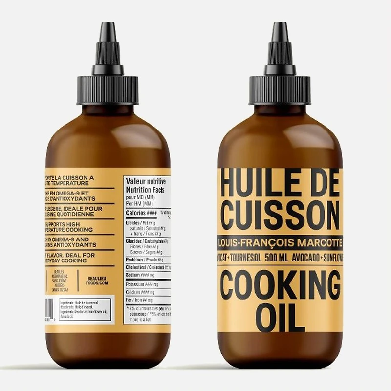Huile de cuisson au tournesol et à l'avocat, flacon souple en plastique - 500 ml
