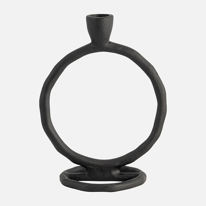 Round Ring Tapered Candle Holder, 8" - Black