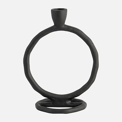 Round Ring Tapered Candle Holder, 8" - Black