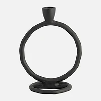Round Ring Tapered Candle Holder, 8" - Black