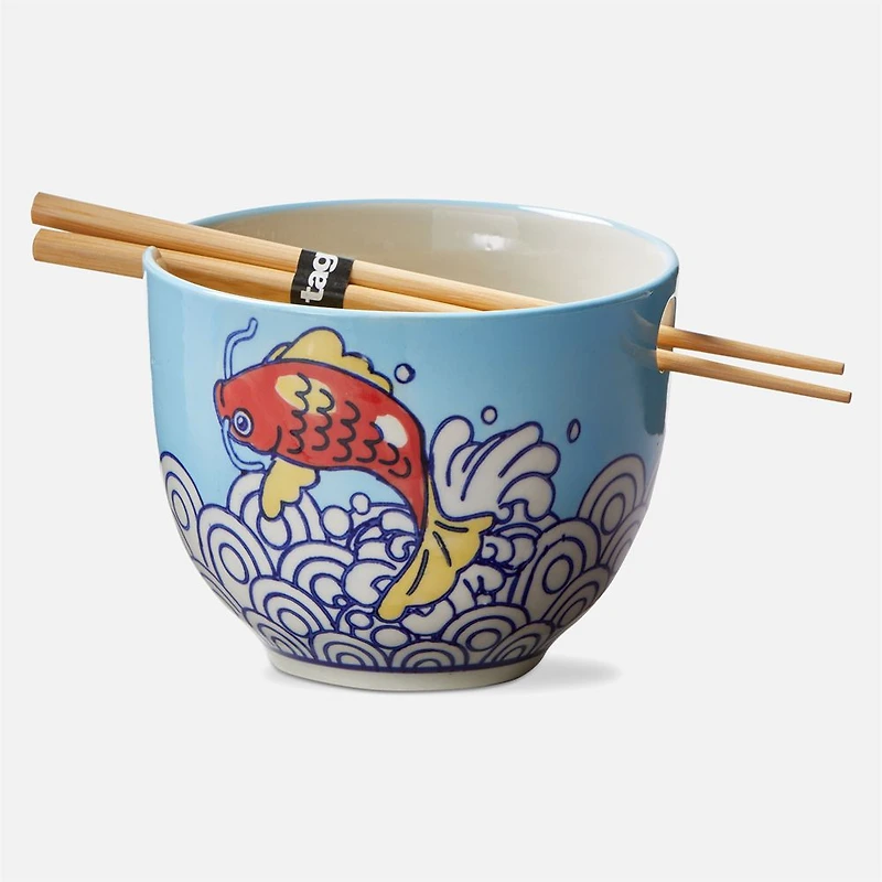Koi Fish Noodle Bowls with Chopsticks, Set of 2
