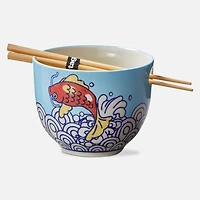 Koi Fish Noodle Bowls with Chopsticks, Set of 2