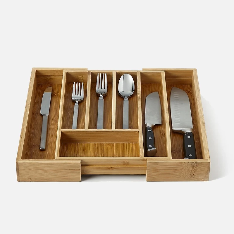Expandable Bamboo Cutlery Tray - Natural Color