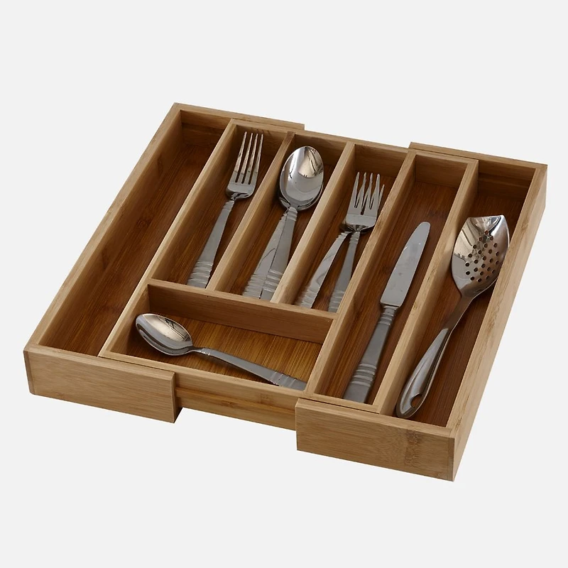Expandable Bamboo Cutlery Tray - Natural Color
