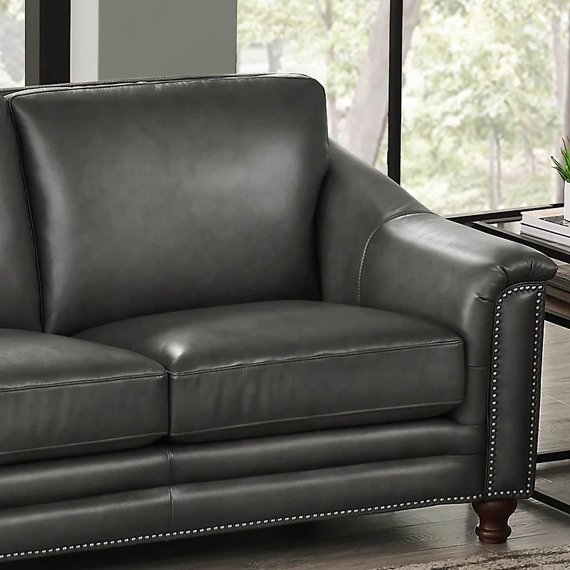 Belfast Leather Loveseat - Antiqued Ash Grey